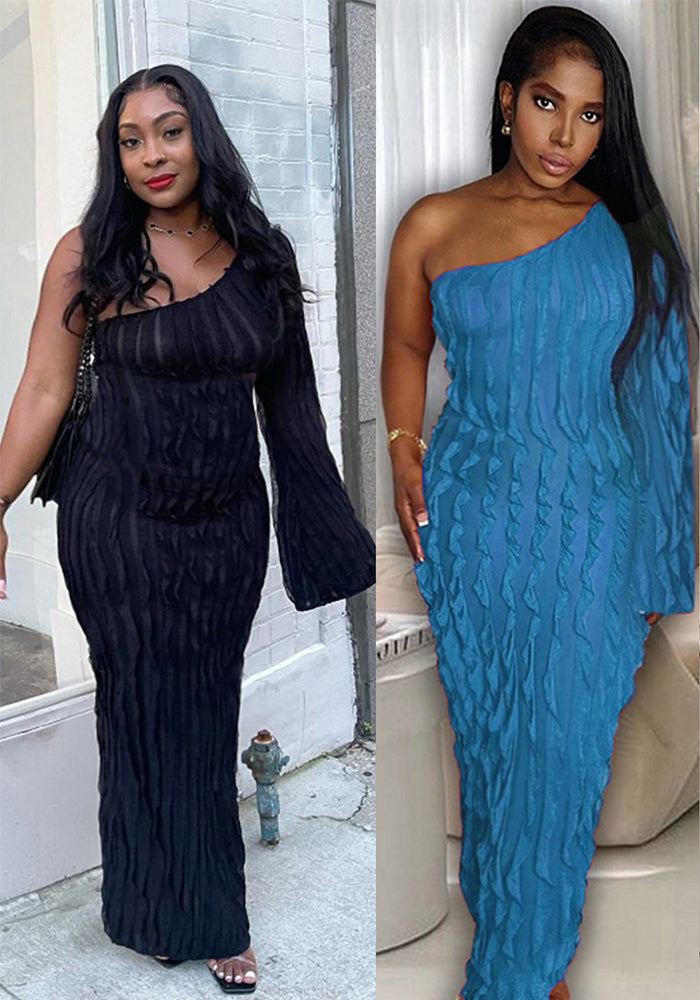 Plus Size Women Fall Slash Shoulder One Sleeve Sexy Dress