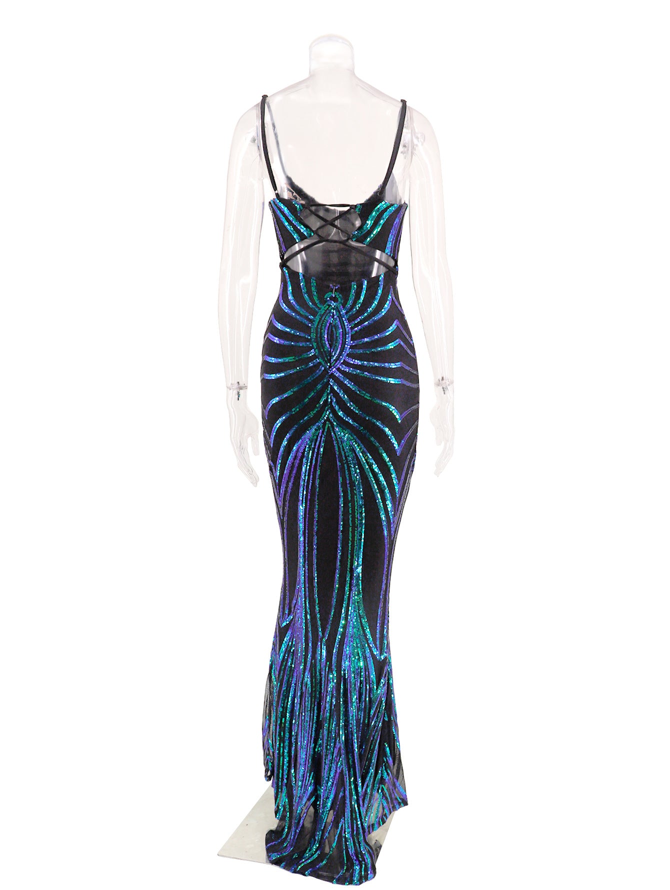 Sexy Low Back Sequin Long Dress Strap Stretch Dress 13