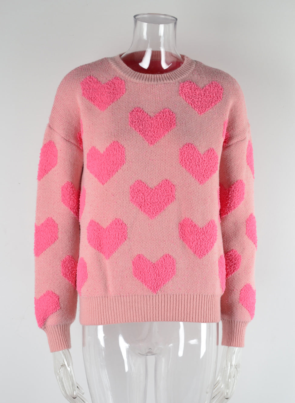 Winter Clothes Sweet Heart Print Round Neck Knitting Shirt Pullover Women's Sweater 10