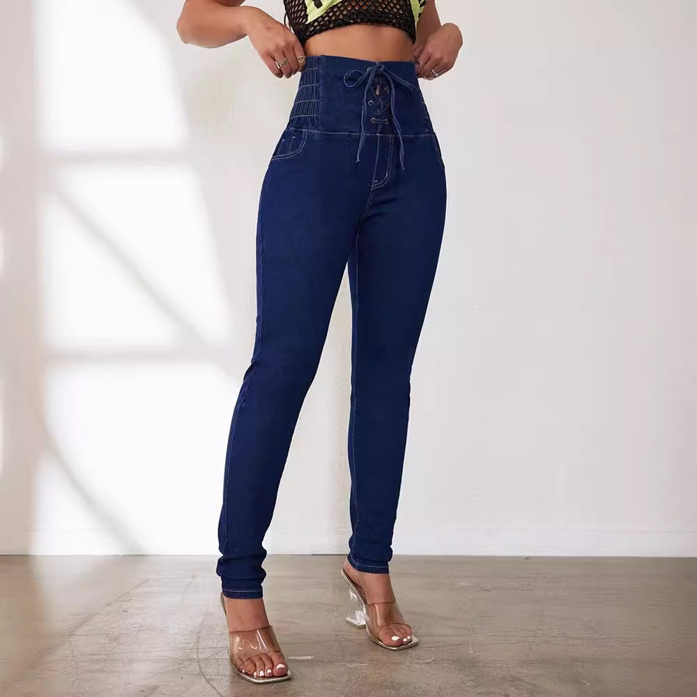 Spring Summer Sexy High Waist Lace-Up Denim Pants 6