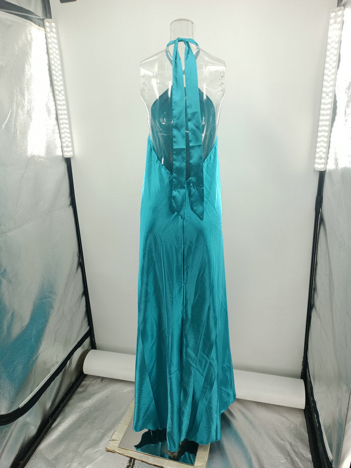 Women Summer Sexy Satin Halter Neck Slip Gown Party Maxi Dress 13
