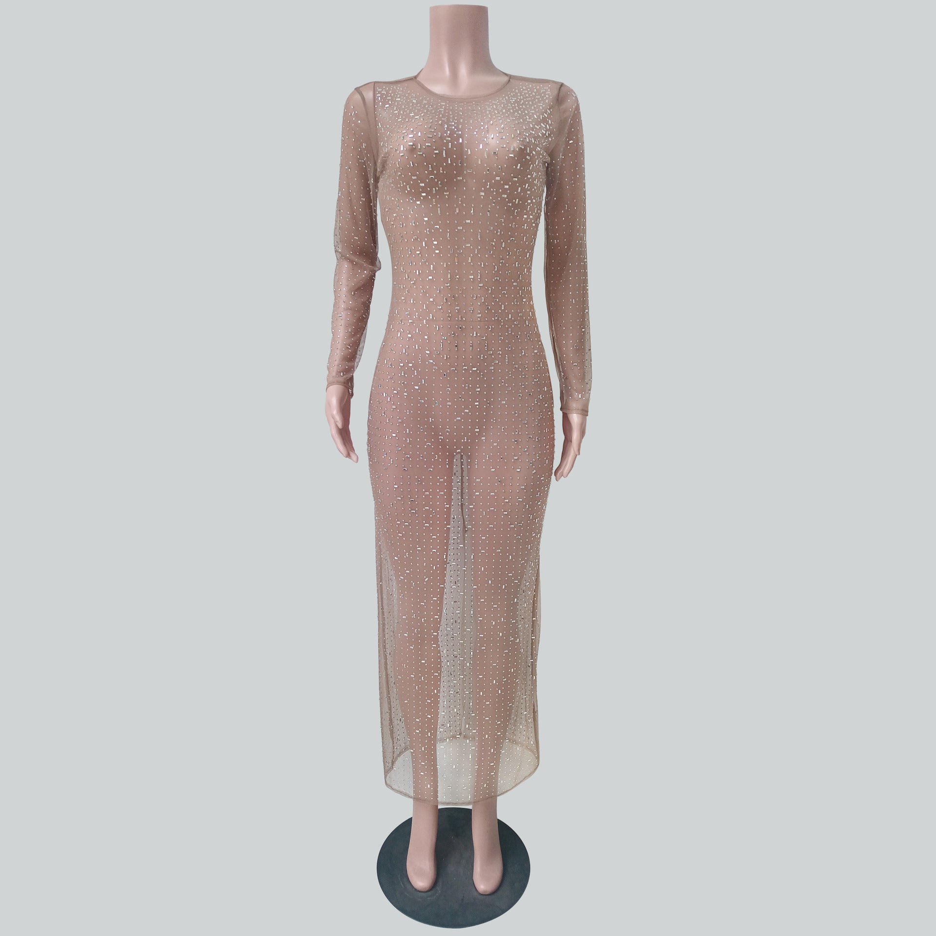 sexy rhinestone see through mesh long sleeve nightclub dress 7