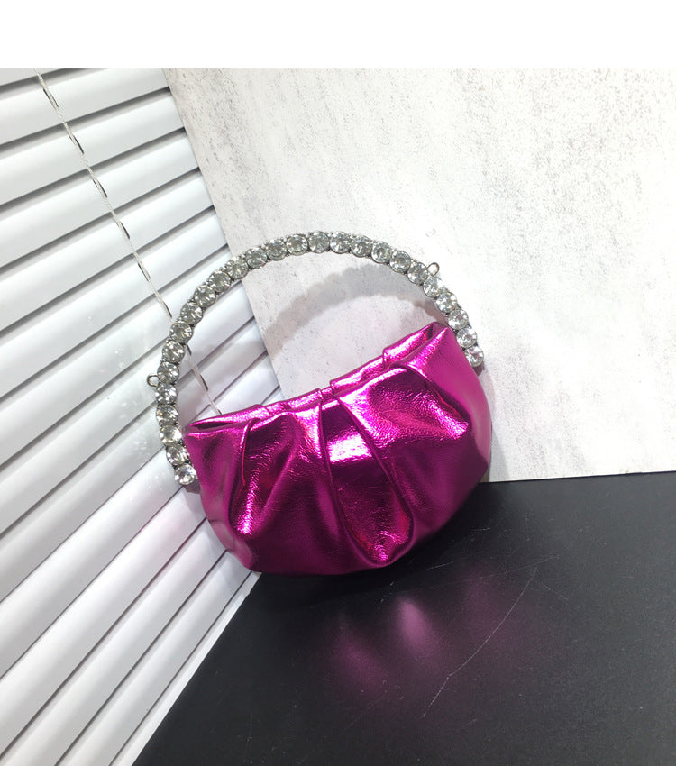women's rhinestone clutch bag diamond pleated mini evening bag Messenger small bag 25