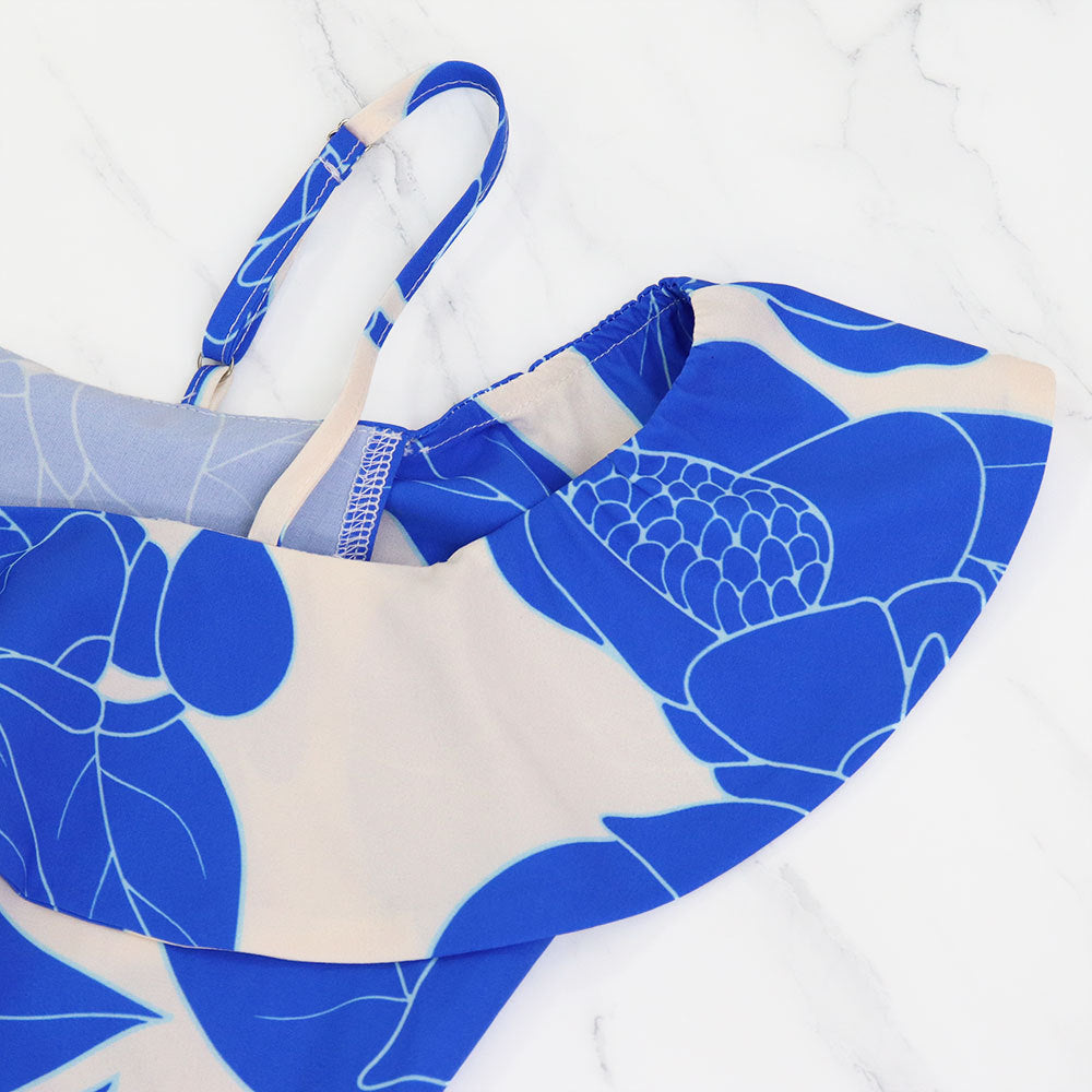 Women Printed Off Shoulder Strap High Slit Long Dress 6