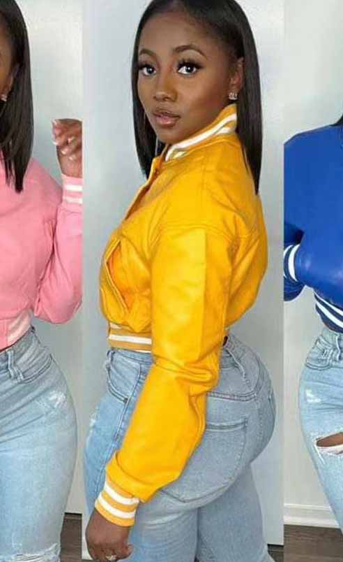 WomenCasual Pu Leather Long Sleeve Slim Fit Jacket 4