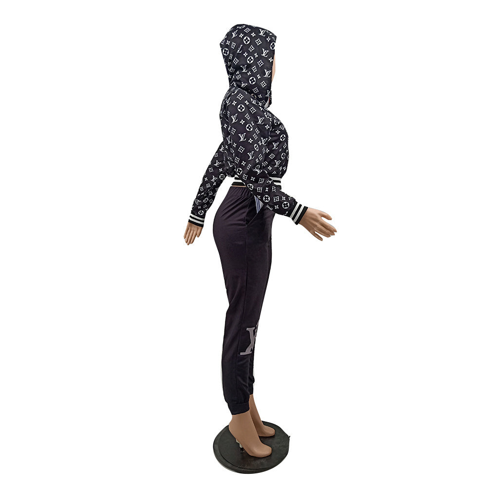 Women's Casual Fashion Ribbed Pocket Hoodies Two-Piece Pants Set 7