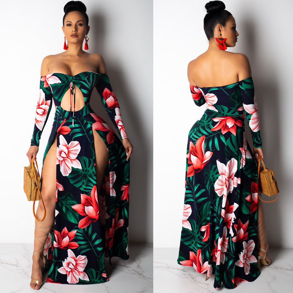 Women sexy irregular Lace-Up off-shoulder Dress 3