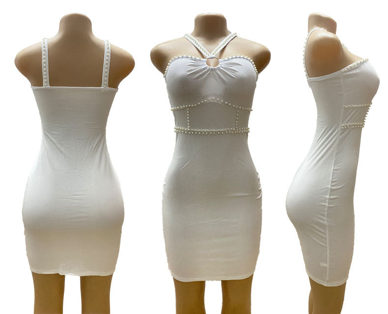 Women Beaded Sexy French Halter Neck Dress 3