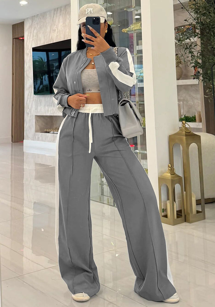 Women's Autumn Winter Casual Long Sleeve Top Wide-Leg Pants Set