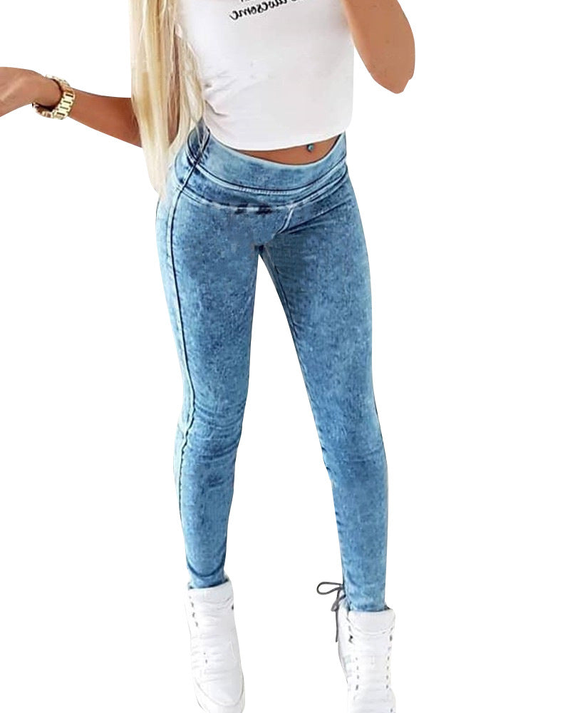 Women Fall High Waisted Style Lace-Up Denim Pants 6