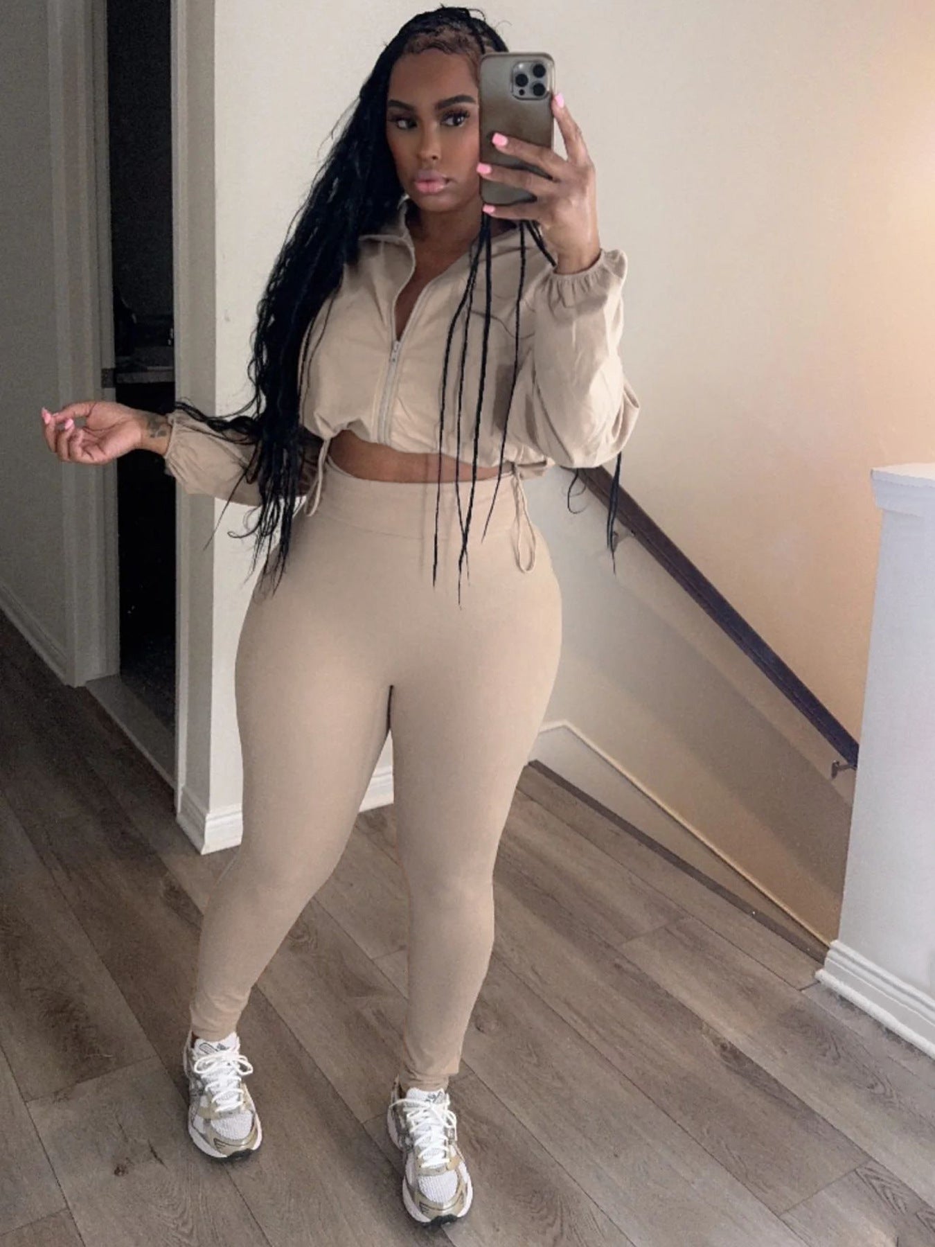 Women Sexy drawstring crop top and trousers two-piece set 9