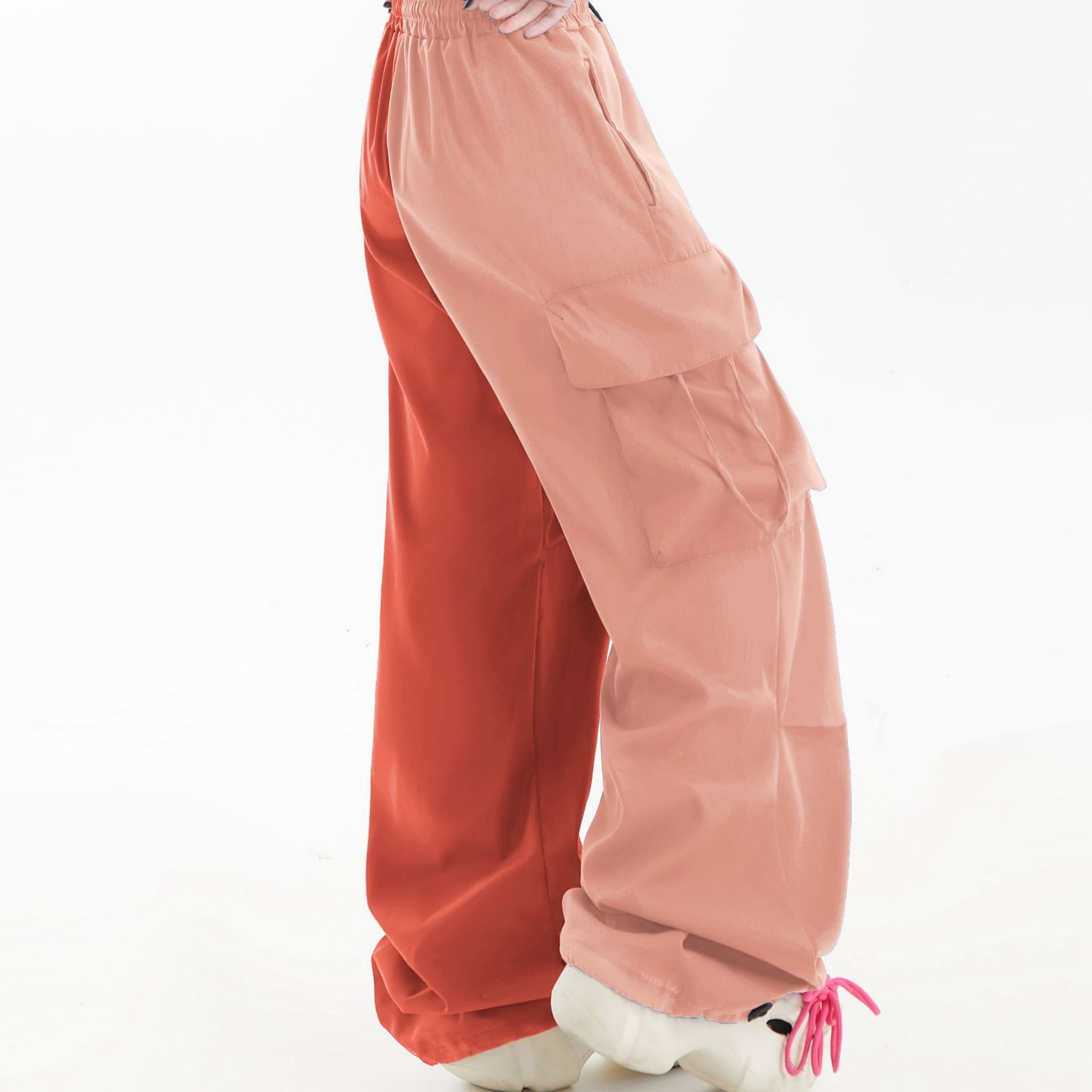 American Contrast Color Loose Wide Leg Cargo Pants Hip Hop Color Matching Fashion Casual Sports Trousers for Women 13