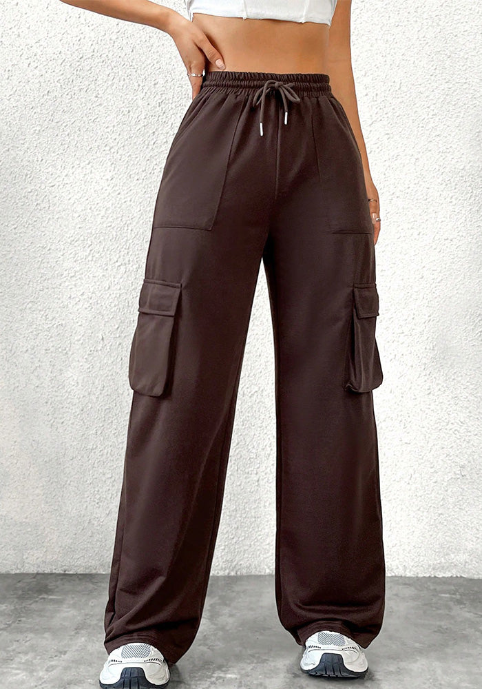 Women Solid Drawstring Casual Cargo Pants