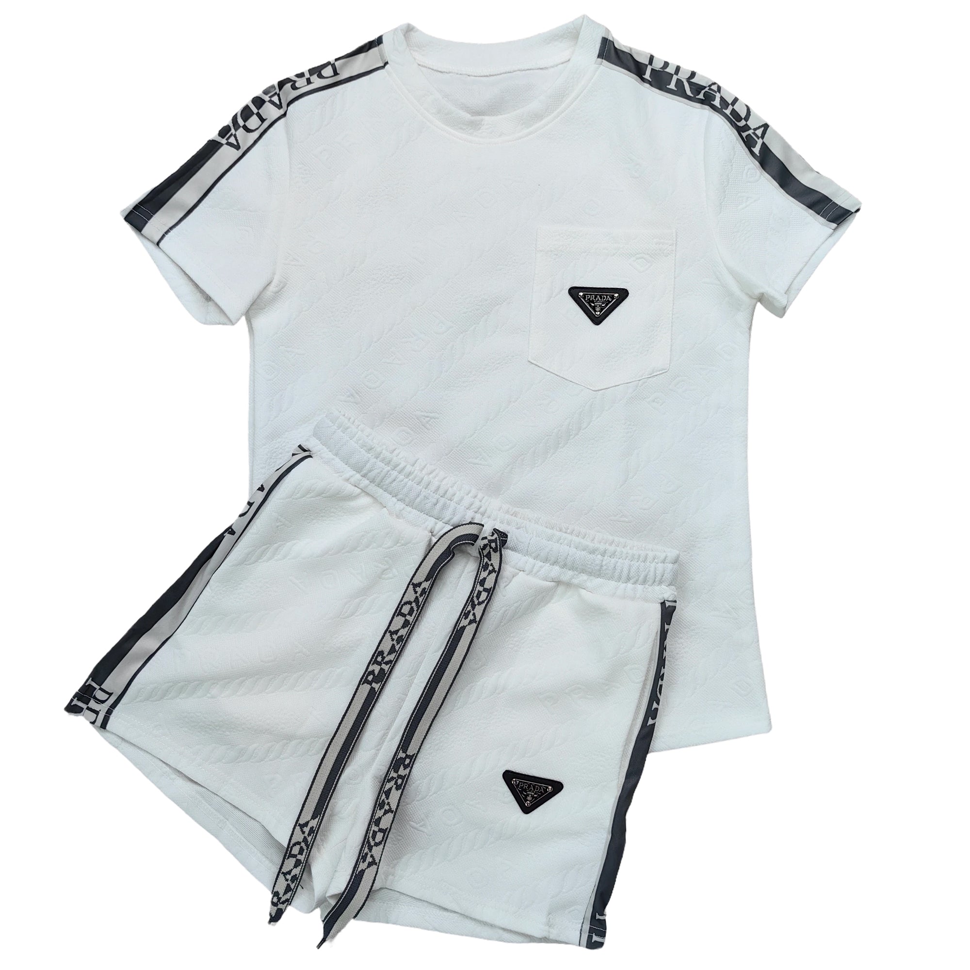 Women embossed short sleeve Top and shorts two-piece set 15