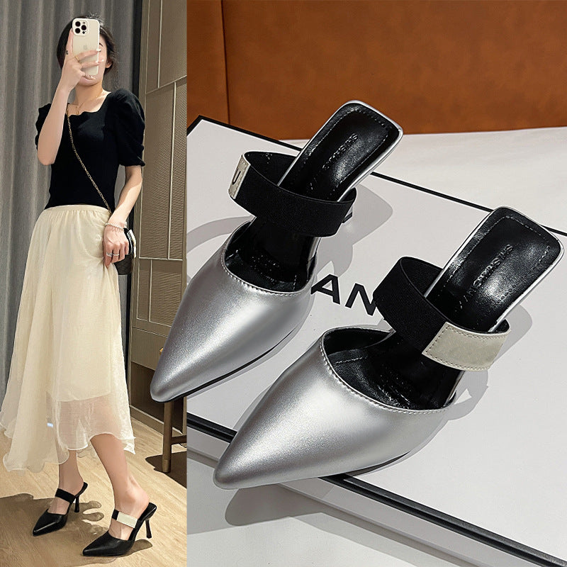 Plus Size Sandals Women's Summer Fashion Outdoor Wear Stiletto High Heels Pointed Toe Slipper 3