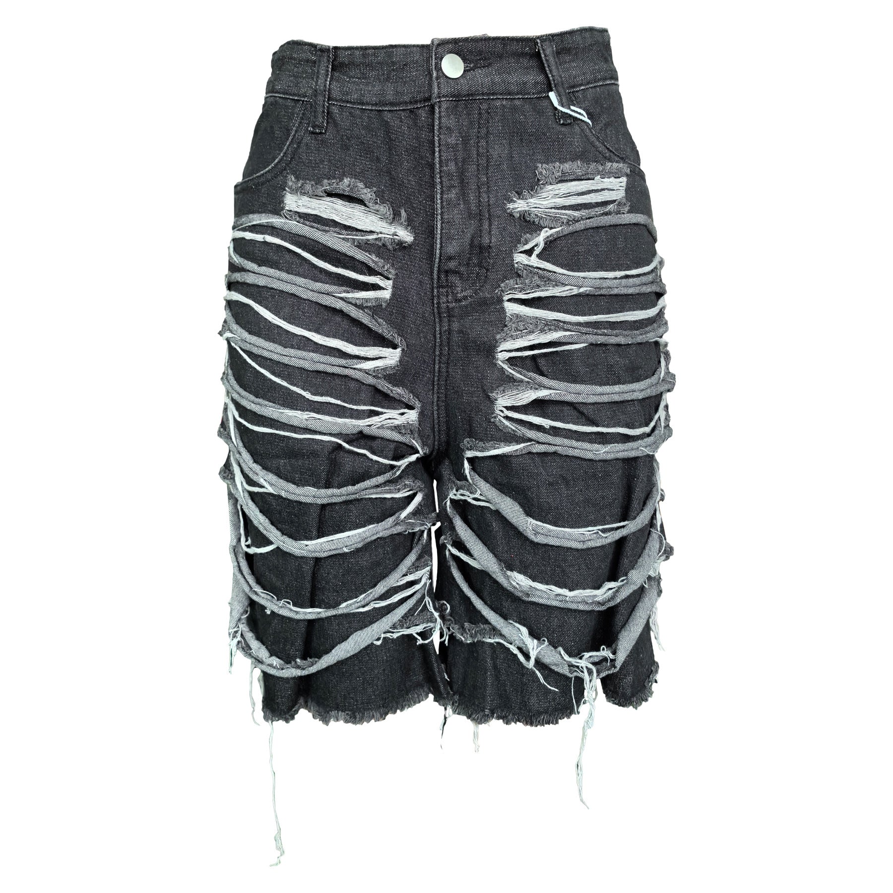 Women Pocket Ripped Knee-Length Denim Shorts 6