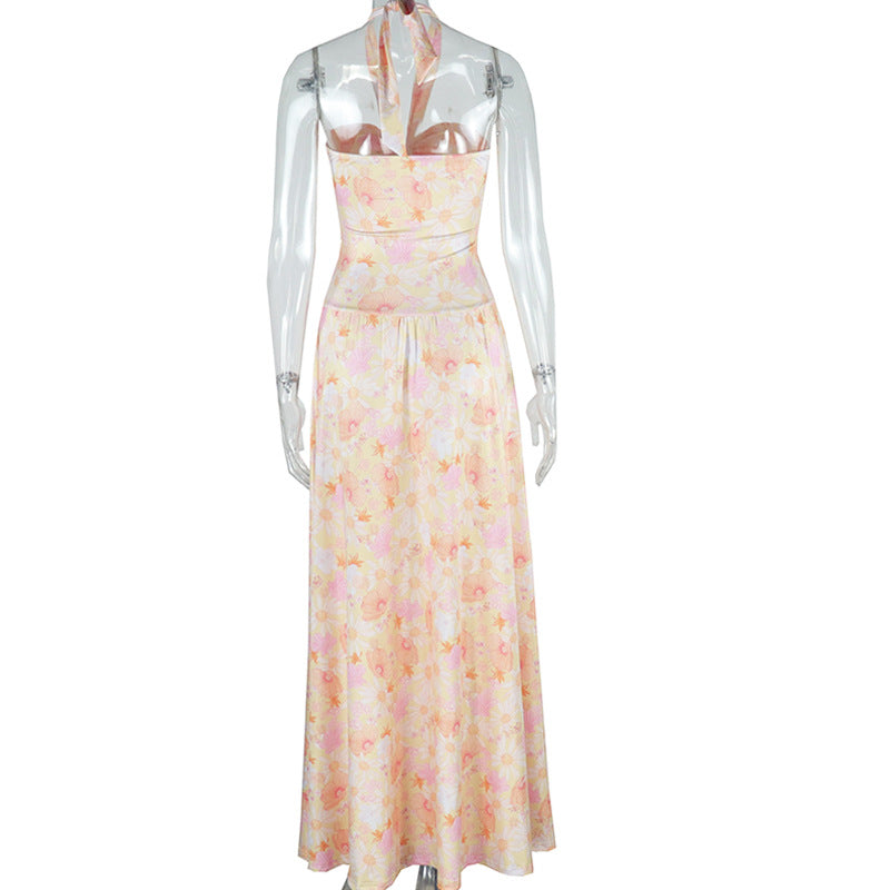 Autumn And Winter Women's Chic Elegant Fashion Halter Neck Strapless Print Dress 6