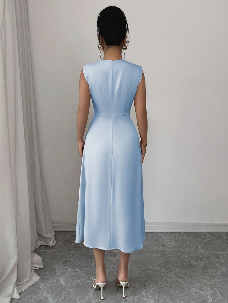 Women Summer Pleated Satin Maxi Dress 9