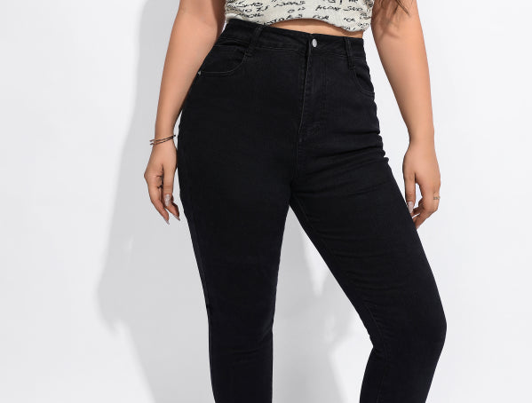 Women Casual Black Stretch Denim Pants 8