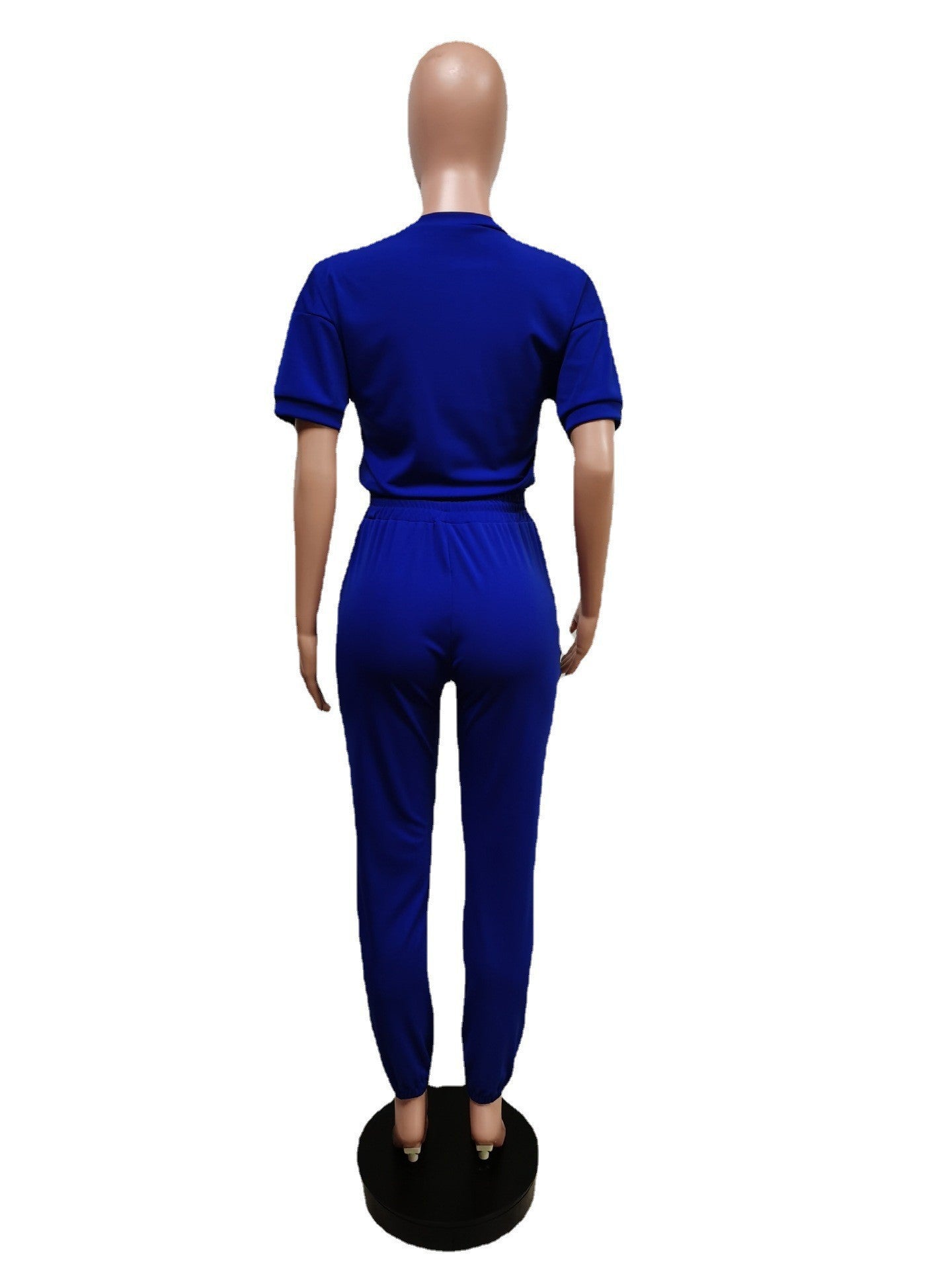 Women Fashion Solid Contrast With Denim Top And Pant Two Piece Set 20