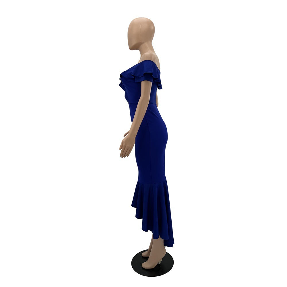 Women Summer Off Shoulder Ruffle Trim Dress 14