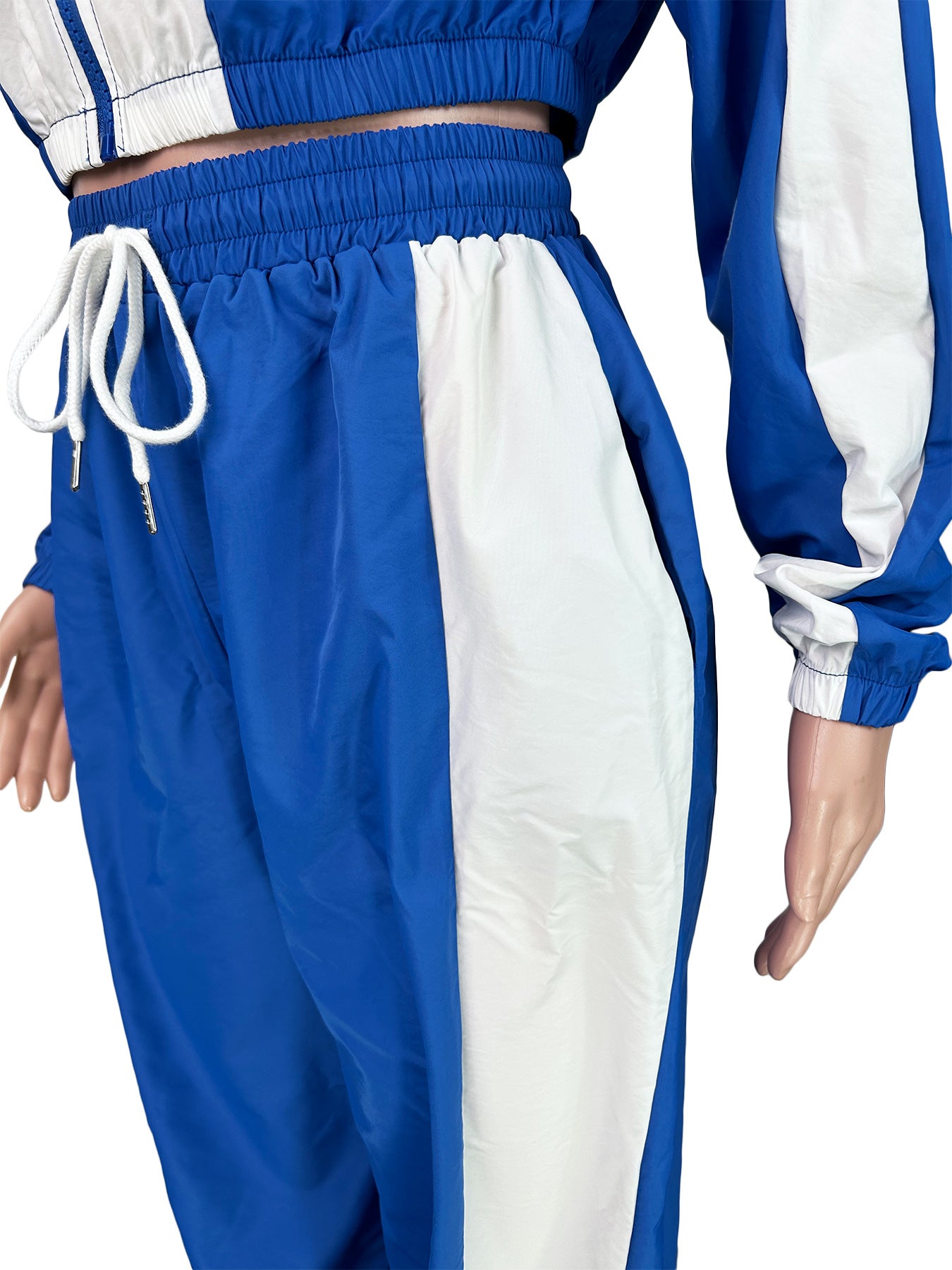 Women's Fashion Color-Blocking Zipper Cardigan Wide-Leg Drawstring Sport Pants Two-Piece Set 11