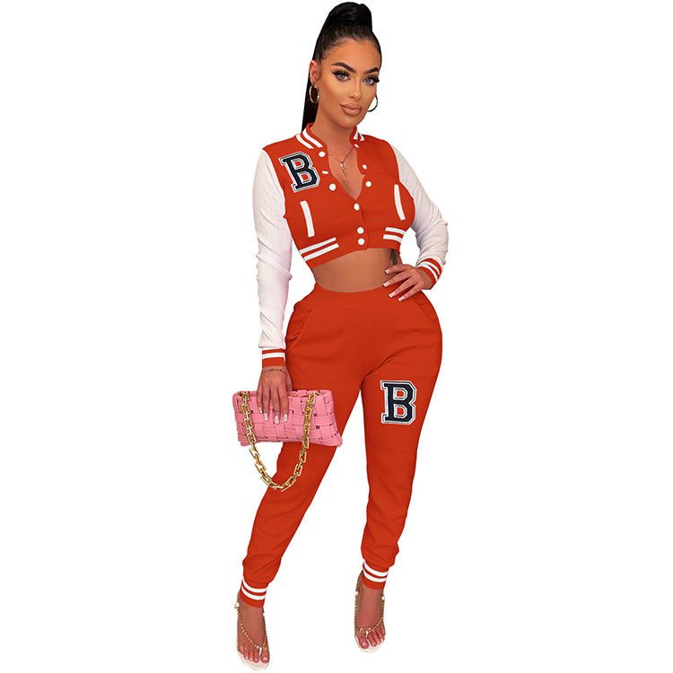 Women's Letter Print Casual Two-Piece Patchwork Tracksuit 14