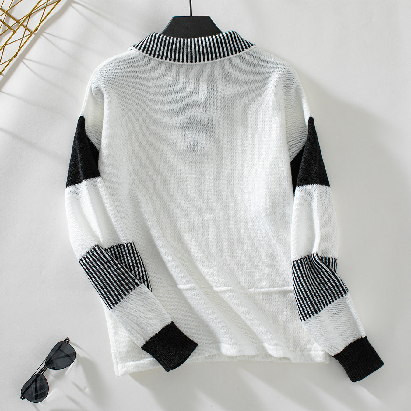 Women's Striped Turndown Collar Sweater Autumn And Winter Fashion Loose Long Sleeve Knitting Shirt 10