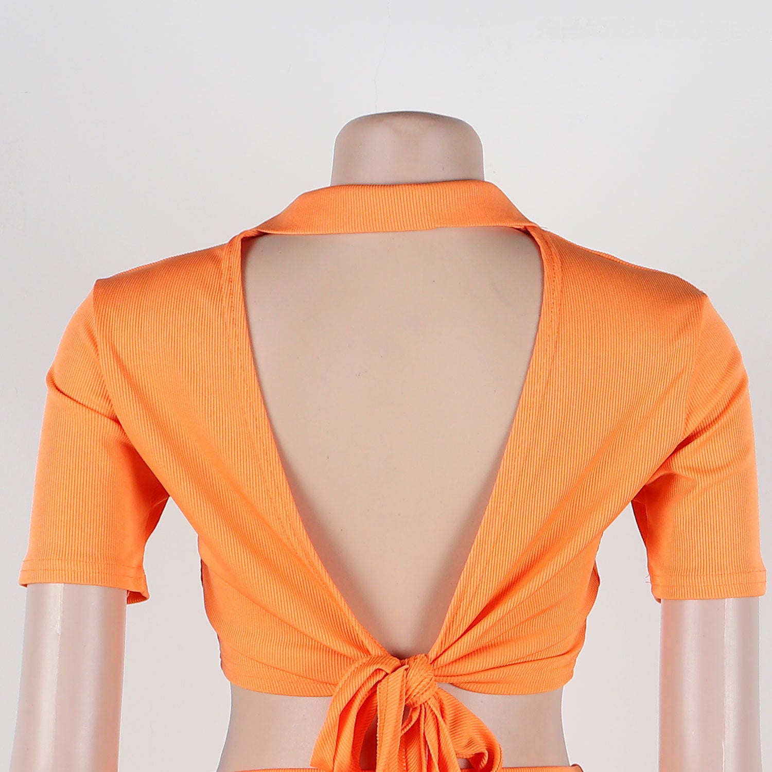 Women Sexy Turndown Collar Short Sleeve Top and Skirt Two-piece Set 29