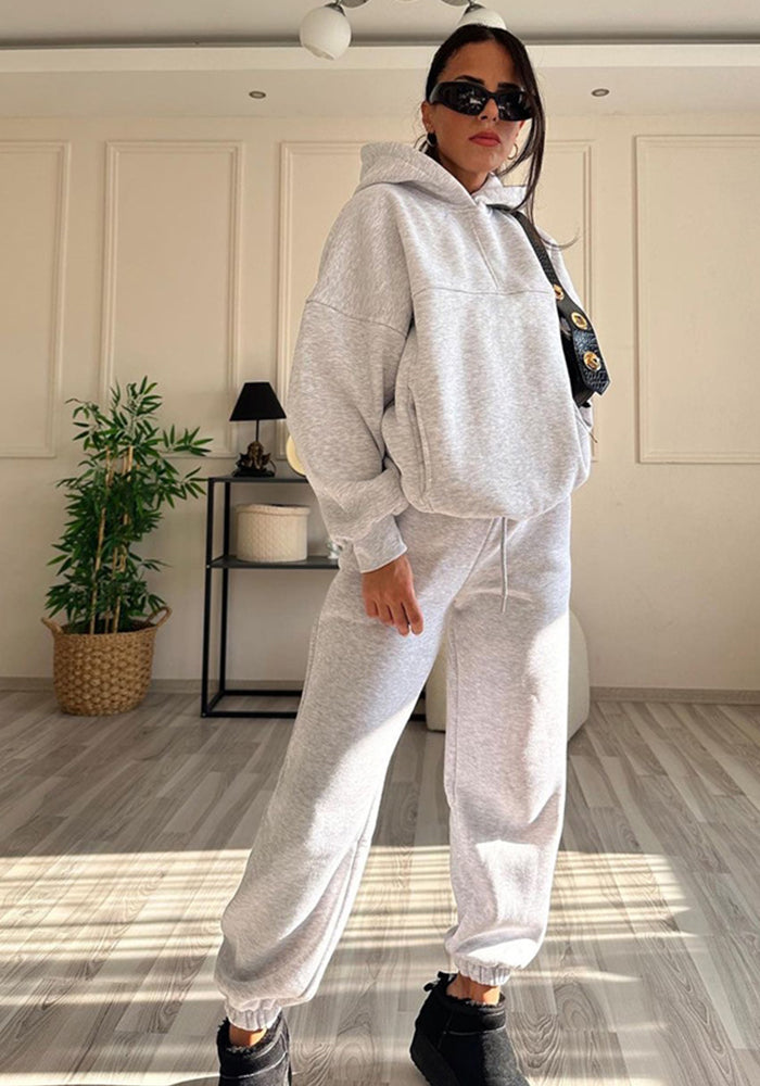 Women Solid Hoodies and Pant Casual Two-piece Set