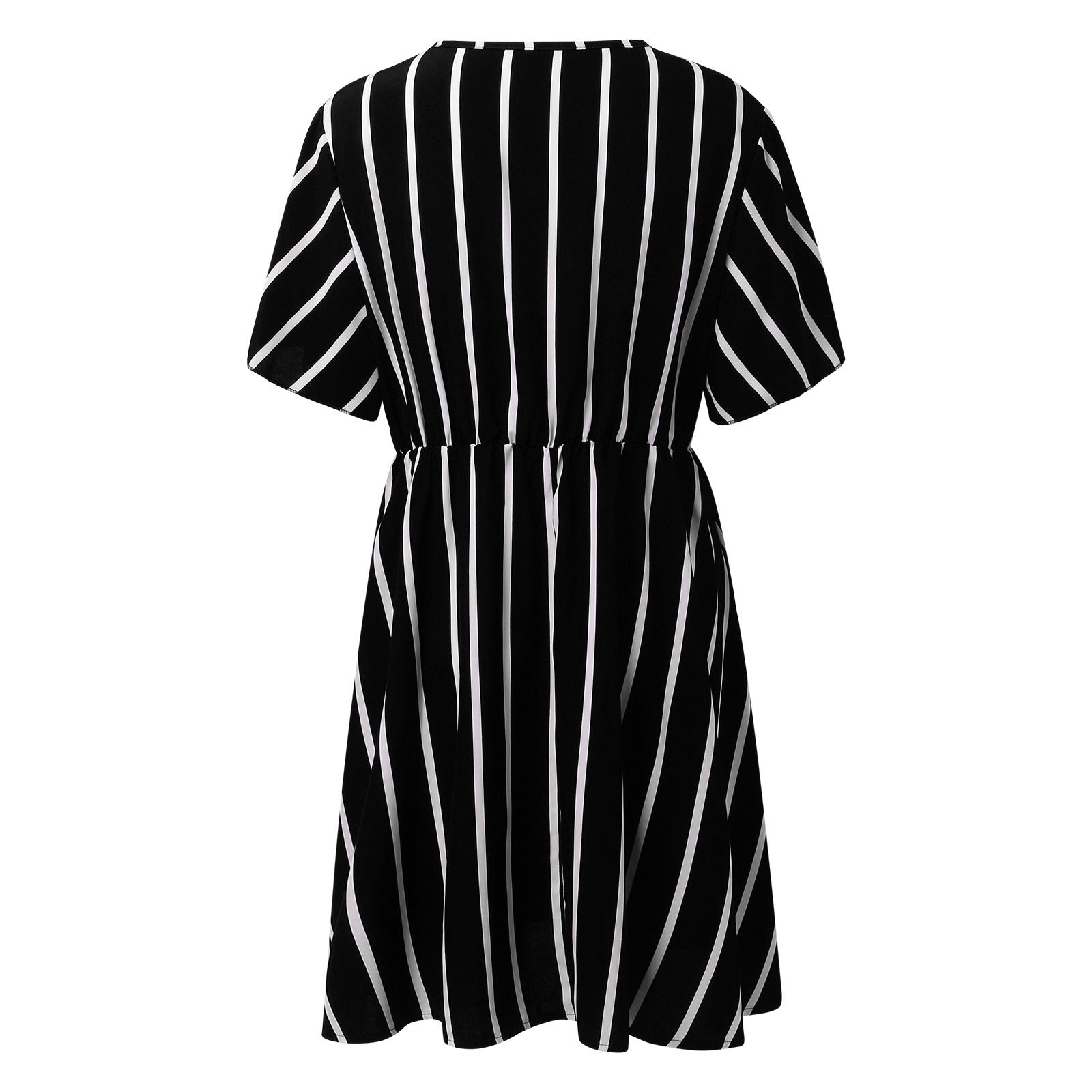 Plus Size Women Striped V-Neck Short Sleeve Loose Bohemian Dress 23