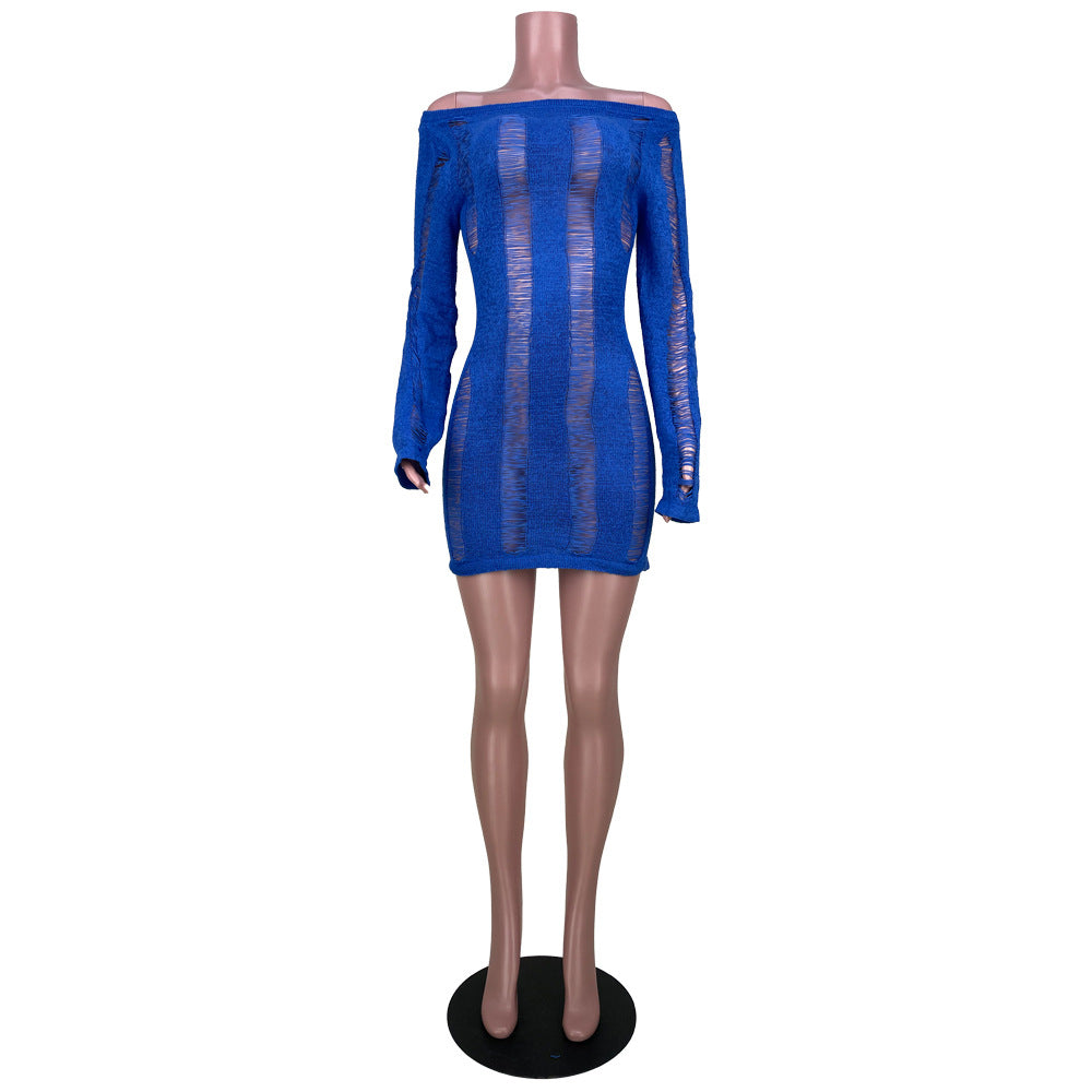 Women's Sexy Hollow Thin Long Sleeve Top Round Neck Hollow Back Dress 7