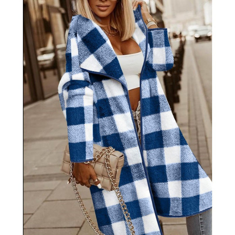 Women Plaid Maxi Jacket