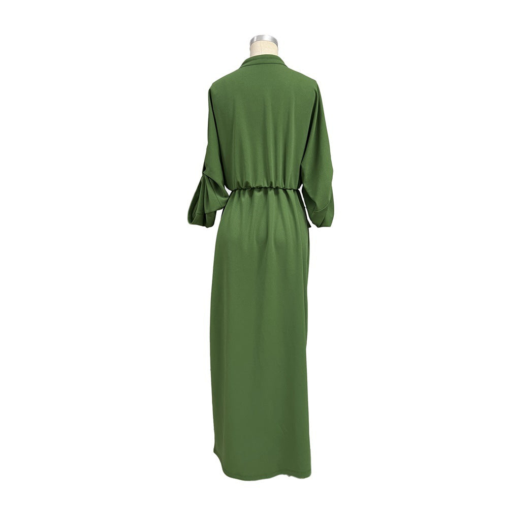 Loose Slim Waist Casual Side Slit Summer Long Dress 14