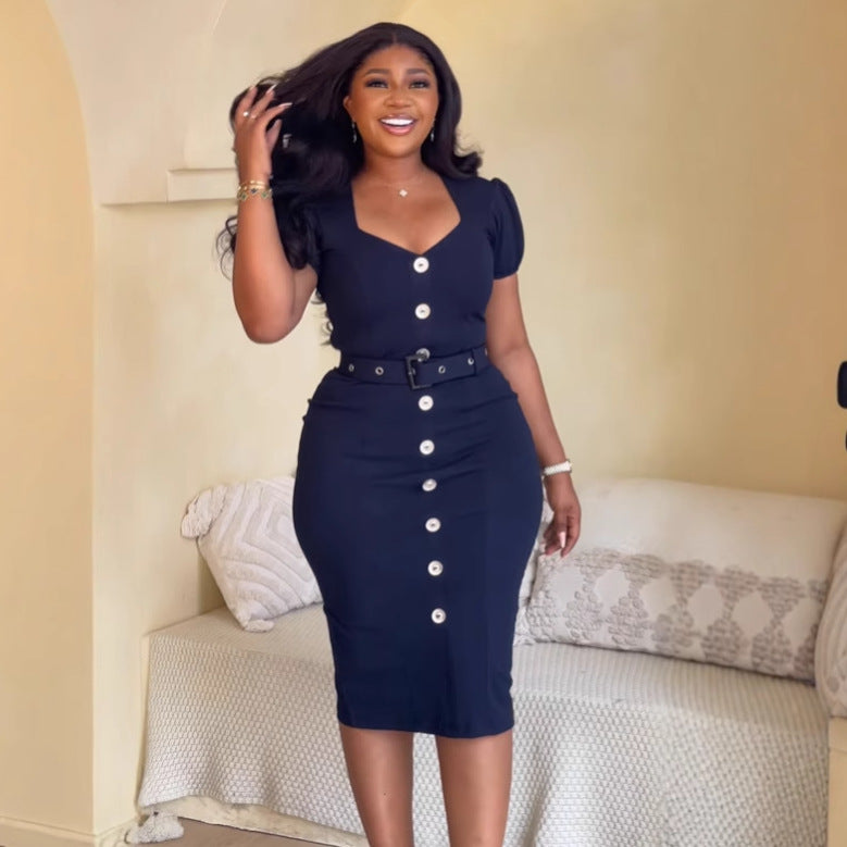 Square Neck Slim Waist Back Slit Bodycon Dress 3