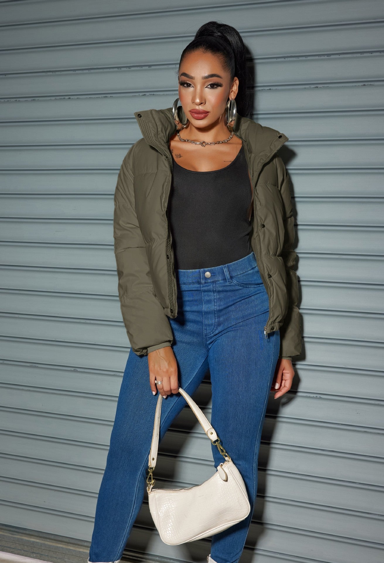 Women Turndown Collar Padding Jacket 4