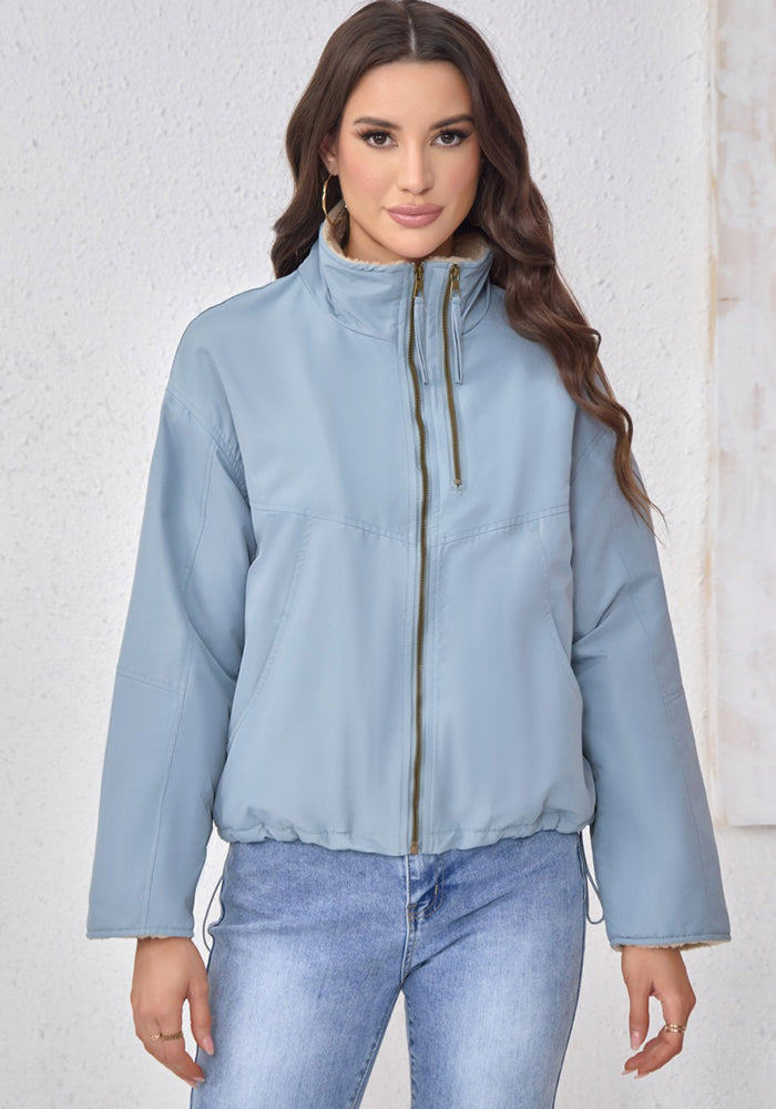 Stand Collar Fleece Women's Coat Winter Trendy Loose Jacket Short Outerwear