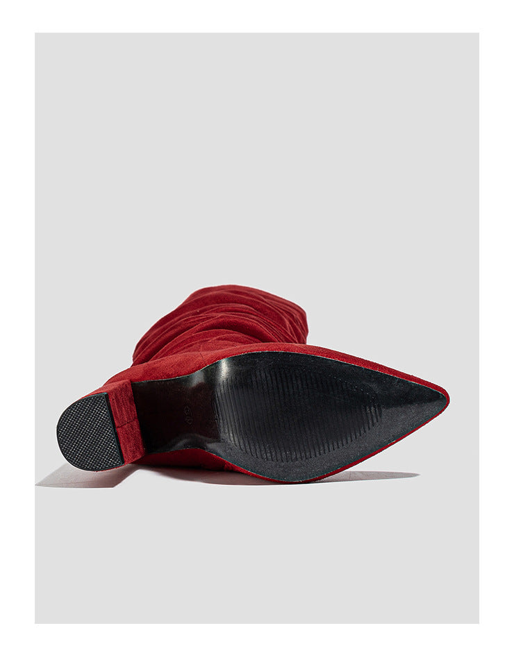 Women high-heeled suede wrinkled high-cut boots 18