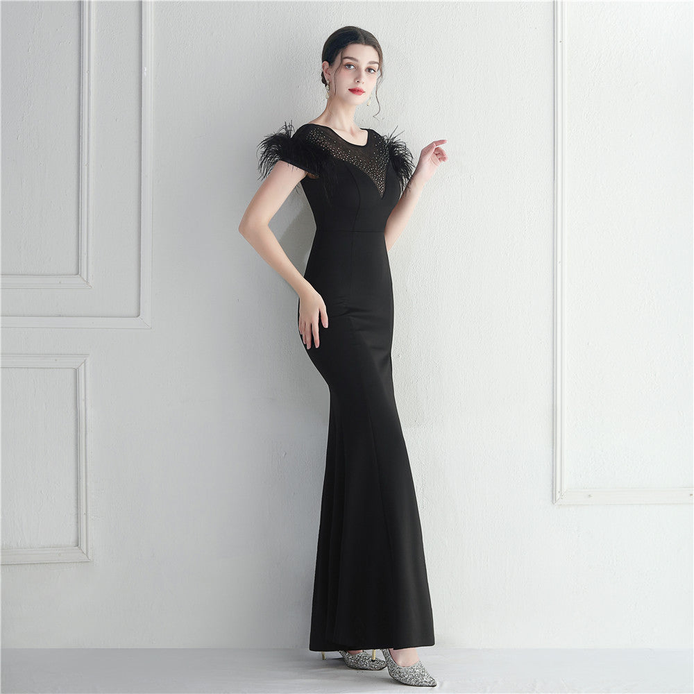 Mesh Beaded + Embellished Feather Star Red Carpet Long Evening Gown 28