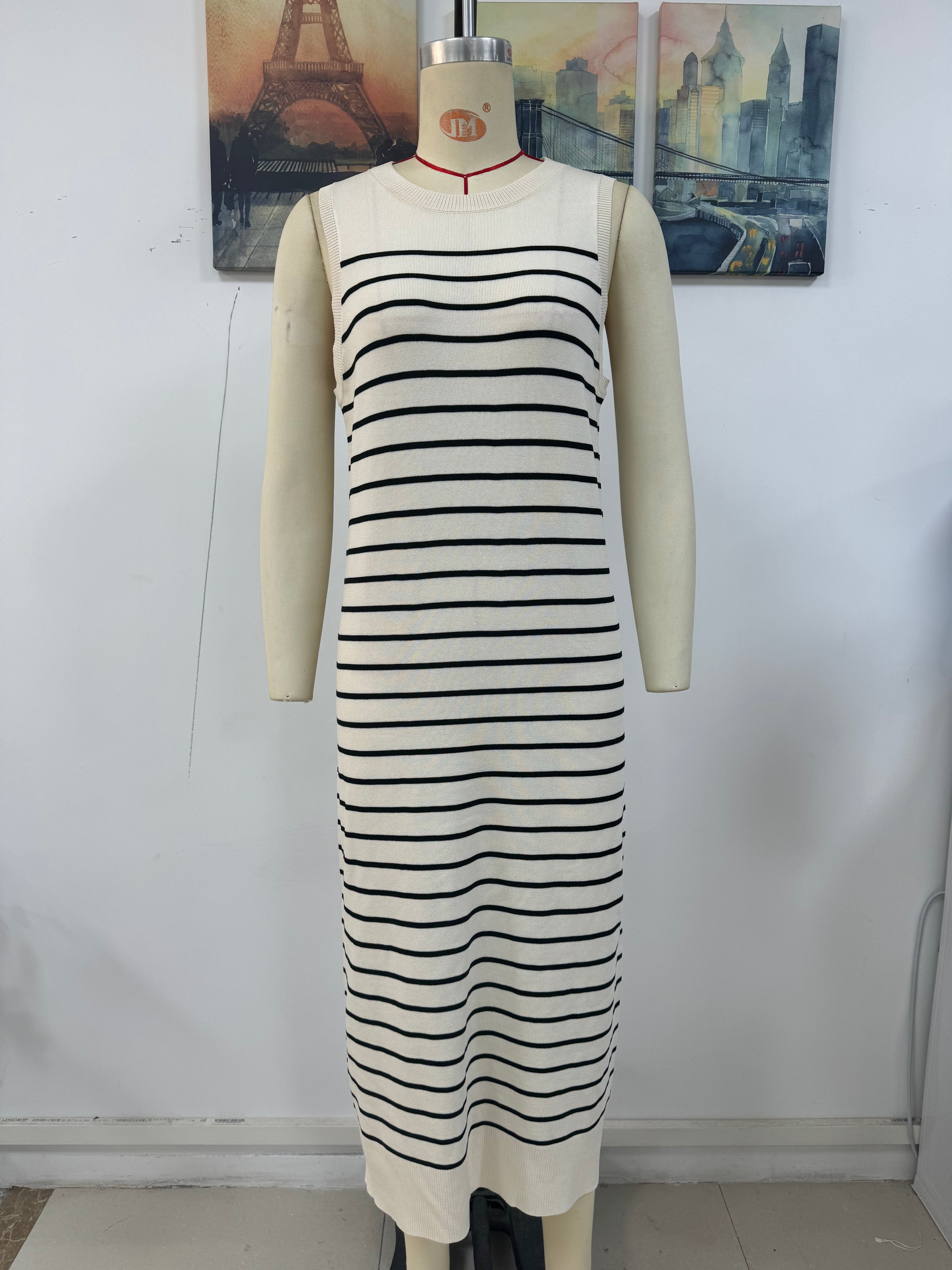 Spring And Summer Slim Women's Striped Knitting Sleeveless Fashion Long Dress 19