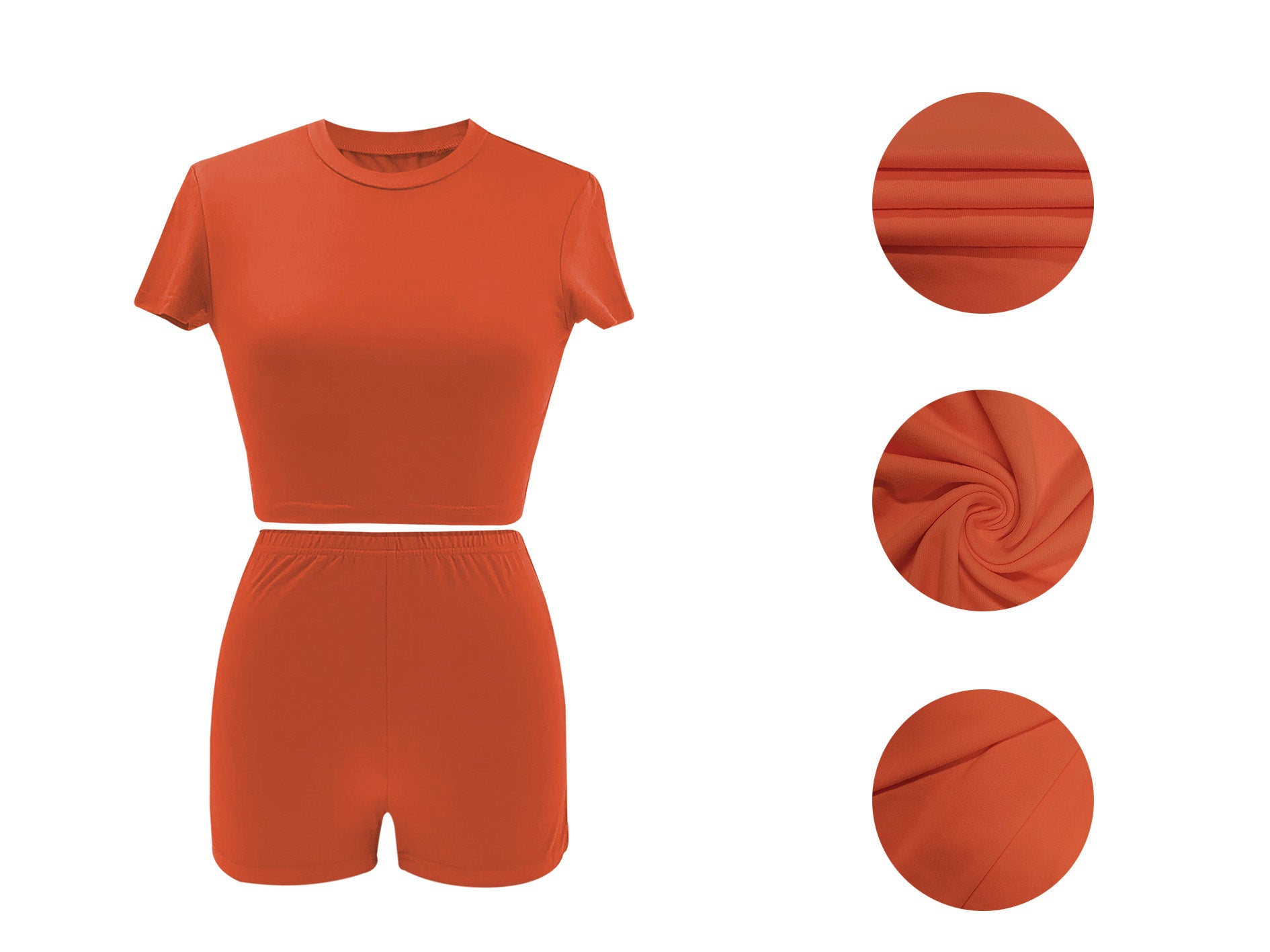 Women Summer Solid Crop Top Shorts Two-Piece Set 29