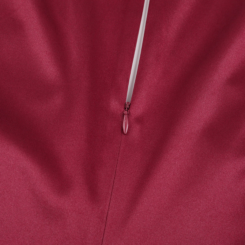 Women Sexy V Neck Satin Slit Strap Dress 13