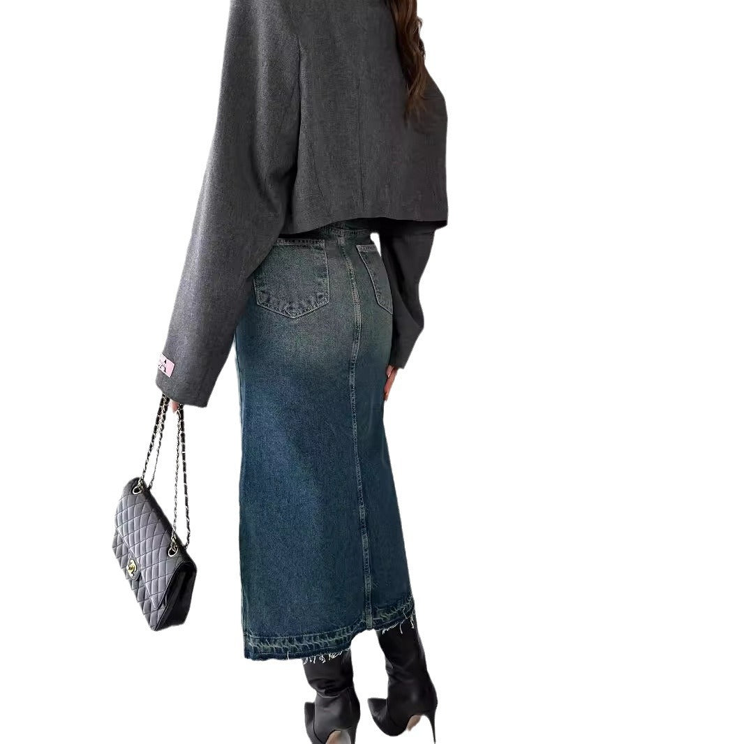 Women split Denim washed Bodycon Skirt 6