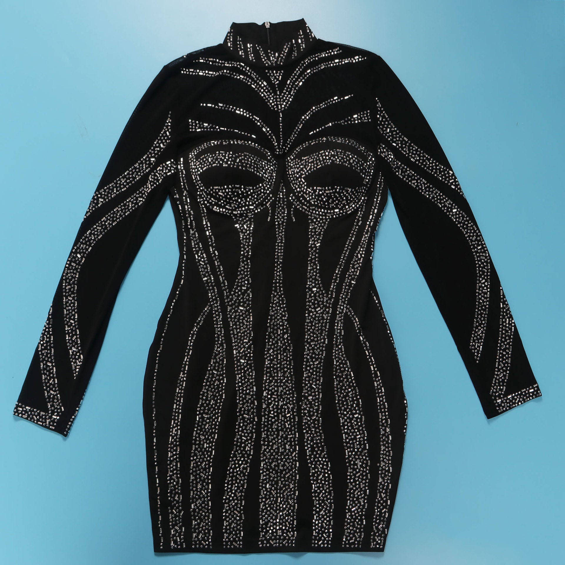 Sexy See-Through Beaded Mesh long sleeve Bodycon club dress 18