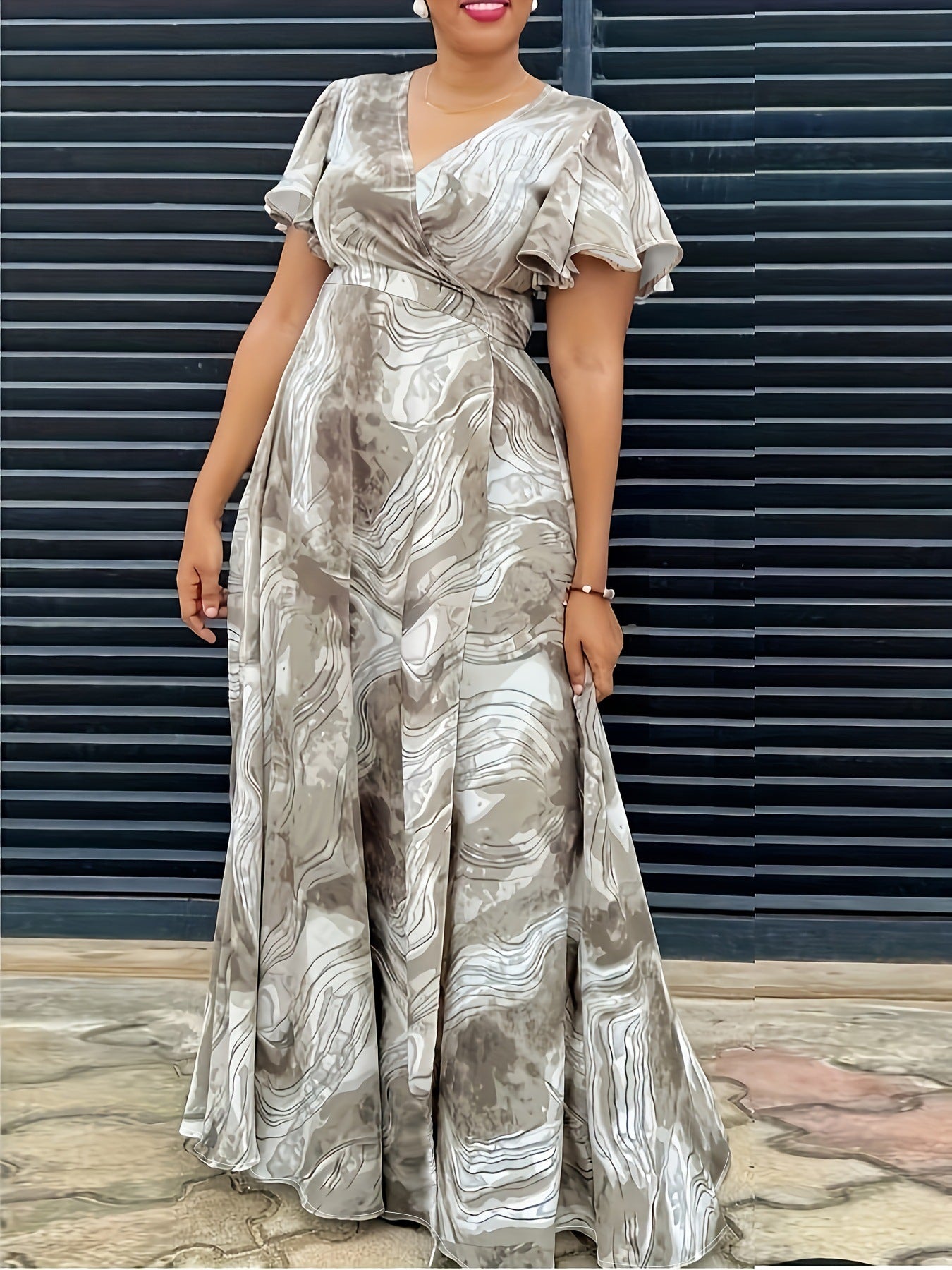 Plus Size Women Spring Summer Casual Elegant Holidays Printed Maxi Dress 7