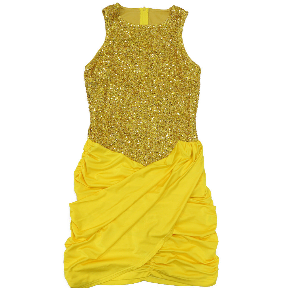 Women Sexy Sleeveless Round Neck Irregular Sequin Mini Dress 18