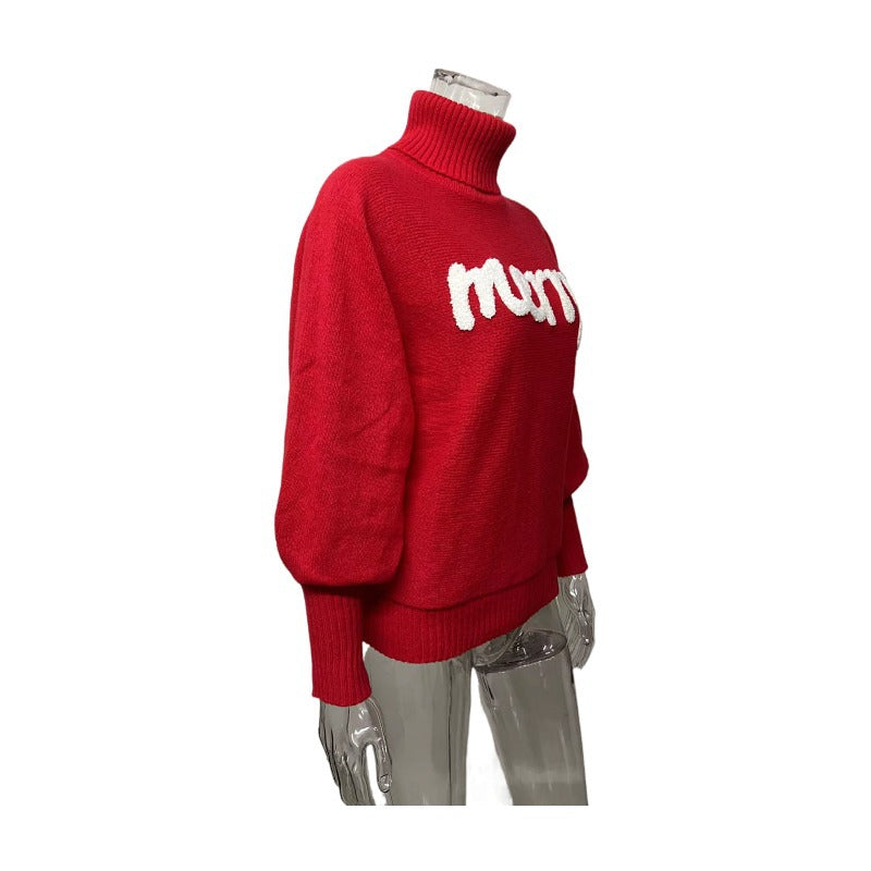 Christmas Turtleneck Women's Autumn And Winter Loose Bat Sleeves Outdoor Wear Knitting Shirt Sweatwear Tops For Women 21