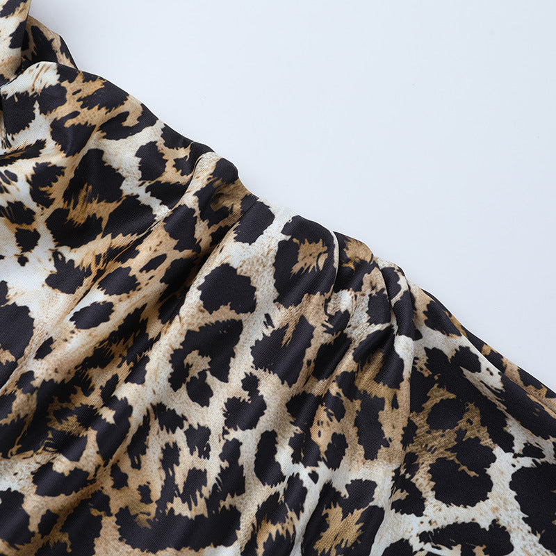 Women Fall Square Neck Leopard Print Dress 14