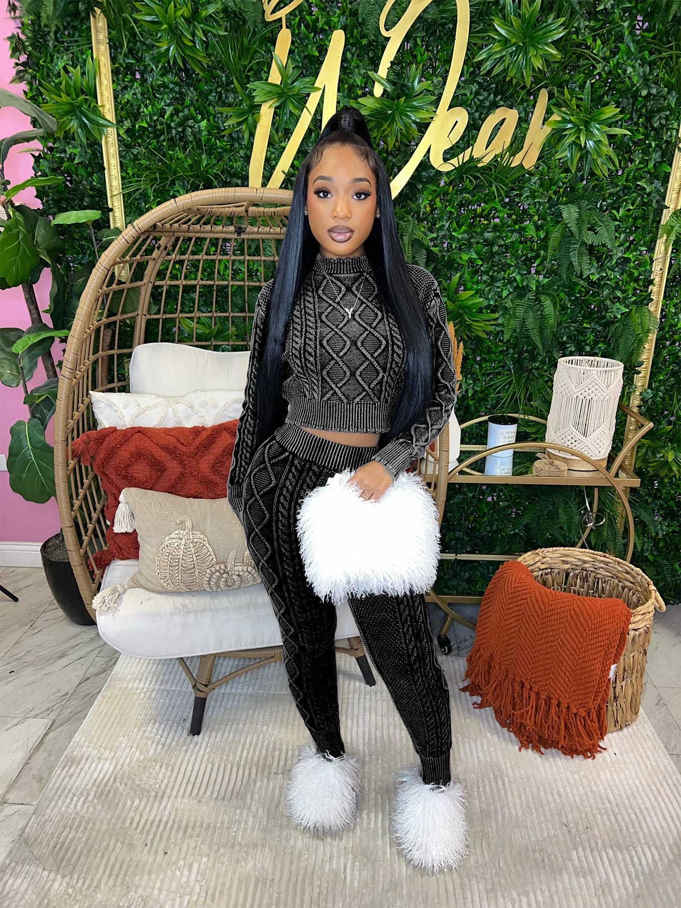 Women vintage style knitted twist sweater set 7