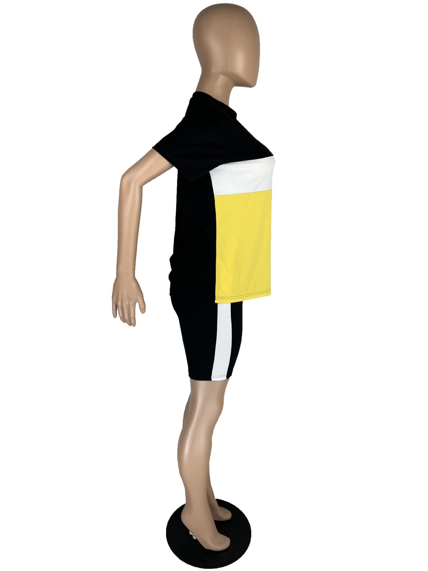Women Color Block Short Sleeve Top and Shorts Sport Two-Piece Set 11